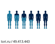 Human quantitative rate depiction with icon of six men in light and dark blue colors. Vector illustration for description of some issues of humanity. Human Quantitative Rate Icon Vector Illustration. Стоковая иллюстрация, агентство Ingram Publishing / Фотобанк Лори