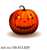 Pumpkin with mischievous face, bright flame in triangular eyes and curled stem isolated cartoon vector illustration on white background.. Pumpkin with Mischievous Face and Flame in Eyes. Стоковая иллюстрация, агентство Ingram Publishing / Фотобанк Лори