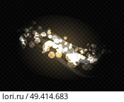 Blurred glittering sparkling elements in fume isolated on black transparent background. Golden sparkles of light dust, illuminated splashes vector. Blurred Glittering Sparkling Elements on Black. Стоковая иллюстрация, агентство Ingram Publishing / Фотобанк Лори