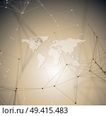 Abstract futuristic background with connecting lines and dots, polygonal linear texture. World map. Global network connections, geometric design, technology digital concept. Abstract futuristic background with connecting lines and dots, polygonal linear texture. World map. Global network connections, geometric design, technology digital concept. Стоковая иллюстрация, агентство Ingram Publishing / Фотобанк Лори