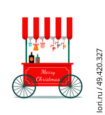 Merry Christmas congratulation booth with sweets icon isolated on white background. Vector illustration with kiosk with bright lollipops and candies. Merry Christmas Congratulation Booth with Sweets. Стоковая иллюстрация, агентство Ingram Publishing / Фотобанк Лори