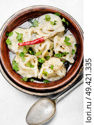 Oriental dumplings with minced meat .Russian pelmeni. Homemade meat dumplings. Стоковое фото, агентство Ingram Publishing / Фотобанк Лори