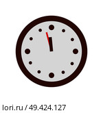 Christmas clock showing few minutes to twelve vector illustration of hanging wall clocks isolated on white background. Watch with arrows, start of Xmas eve. Christmas Clock Show Few Minutes to Twelve Vector. Стоковая иллюстрация, агентство Ingram Publishing / Фотобанк Лори