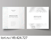 The minimal vector illustration of editable layout of two square format covers design templates for brochure, flyer, magazine. Topographic contour map, abstract monochrome background. The minimal vector illustration of editable layout of two square format covers design templates for brochure, flyer, magazine. Topographic contour map, abstract monochrome background. Стоковая иллюстрация, агентство Ingram Publishing / Фотобанк Лори