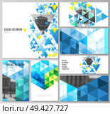 The minimalistic abstract vector illustration of the editable layouts of modern social network mockups in popular formats. Blue color polygonal background with triangles, colorful mosaic pattern. The minimalistic abstract vector illustration of the editable layouts of modern social network mockups in popular formats. Blue color polygonal background with triangles, colorful mosaic pattern. Стоковая иллюстрация, агентство Ingram Publishing / Фотобанк Лори