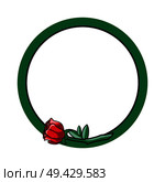 Green circle and flower laying on its boundaries, minimalist poster with geometric shape and plant on vector illustration isolated on white. Green Circle and Flower Poster Vector Illustration. Стоковая иллюстрация, агентство Ingram Publishing / Фотобанк Лори