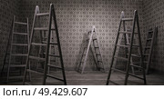 Old rusty interior with many shabby ladders. Стоковое фото, агентство Ingram Publishing / Фотобанк Лори