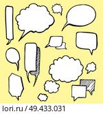 Bubbles with shadow, hand drawn elements of circular and rectangular shapes, empty inside for filling with phrases and cues, vector illustration. Bubbles with Shadow Hand Drawn Vector Illustration. Стоковая иллюстрация, агентство Ingram Publishing / Фотобанк Лори