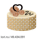 Beautiful white pie banner vector illustration of cylindrical tart with cute roses and chocolate heart on top, many bright pins, sweety glaze ribbon. Beatiful White Pie Banner Vector Illustration. Стоковая иллюстрация, агентство Ingram Publishing / Фотобанк Лори