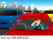A vector illustration of man stuck in traffic. Стоковая иллюстрация, агентство Ingram Publishing / Фотобанк Лори