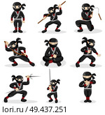 A vector illustration of ninja kids in different poses. Стоковая иллюстрация, агентство Ingram Publishing / Фотобанк Лори