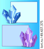 Blue and purple crystals gemstones, organic minerals with square frame border vector illustration set isolated on white background in flat style. Blue and Purple Crystals Gemstones Organic Mineral. Стоковая иллюстрация, агентство Ingram Publishing / Фотобанк Лори