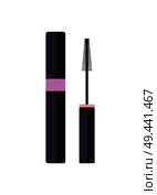 Black mascara for eyelashes with convenient brush of high quality isolated cartoon flat vector illustration. Professional makeup basic equipment.. Black Mascara for Eyelashes with Convenient Brush. Стоковая иллюстрация, агентство Ingram Publishing / Фотобанк Лори