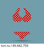 Top polka dot summer mode, swimsuit of pink color with print of dots, summer mode and fashion for women. Стоковая иллюстрация, агентство Ingram Publishing / Фотобанк Лори