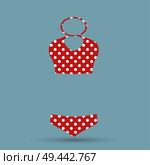 Top polka dot summer mode, swimsuit of pink color with print of dots, summer mode and fashion for women. Стоковая иллюстрация, агентство Ingram Publishing / Фотобанк Лори