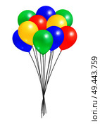 Bunch of helium colorful air balloons isolated on white background. Blown rubber inflatable balloon, multicolor creative elements with oxygen. Bunch Helium Colorful Air Balloons Isolated Vector. Стоковая иллюстрация, агентство Ingram Publishing / Фотобанк Лори
