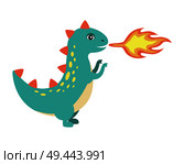 Dinosaur making fire image, dinosaur with spikes and angry look, prehistoric creature and danger vector illustration, isolated on white background. Dinosaur Making Fire Image Vector Illustration. Стоковая иллюстрация, агентство Ingram Publishing / Фотобанк Лори