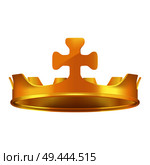 Golden crown with cross 3d icon. Shiny kings crown from precious metal realistic vector isolated on white. Monarchical power symbol illustration. Golden Crown with Cross 3d Icon Realistic Vector. Стоковая иллюстрация, агентство Ingram Publishing / Фотобанк Лори