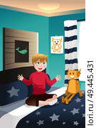 A vector illustration of boy talking with his imaginary friend. Стоковая иллюстрация, агентство Ingram Publishing / Фотобанк Лори
