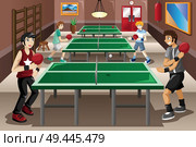 A vector illustration of teenagers playing ping pong. Стоковая иллюстрация, агентство Ingram Publishing / Фотобанк Лори