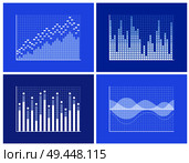 Graphics collection and frames, falling and rising charts set with information representation, business charts, vector illustration isolated on blue. Graphics Collection and Frames Vector Illustration. Стоковая иллюстрация, агентство Ingram Publishing / Фотобанк Лори