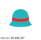Blue hat with red ribbon vector illustration isolated on white background. Headwear item for women, stylish cap modern accessory for females, headgear. Blue Hat Red Ribbon Vector Illustration Isolated. Стоковая иллюстрация, агентство Ingram Publishing / Фотобанк Лори