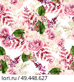 Beautiful watercolor wedding pattern with leaves, fern, orchids and rose. Illustration. Beautiful watercolor wedding pattern with leaves, fern, orchids and rose. . Стоковое фото, агентство Ingram Publishing / Фотобанк Лори