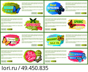 Best spring big sale label on web posters text, lines and ornaments, vector illustration promo voucher emblems, discounts concept horizontal vouchers. Best Spring Big Sale Label on Web Poster with Text. Стоковая иллюстрация, агентство Ingram Publishing / Фотобанк Лори