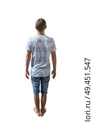 Rear view full length portrait of casual young man isolated over white background. Стоковое фото, агентство Ingram Publishing / Фотобанк Лори