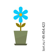 Indoor flower in clay pot with blue blossom to place on windowsill. Decorative plant with bud on thin stem isolated vector illustration. Indoor Flower in Grey Clay Pot with Blue Blossom. Стоковая иллюстрация, агентство Ingram Publishing / Фотобанк Лори