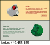 Garnet and malachite copper carbonate hydroxide minerals, red and green mineral crystallizes in monoclinic crystal system vector web online pages design. Garnet and Malachite Copper Carbonate Minerals. Стоковая иллюстрация, агентство Ingram Publishing / Фотобанк Лори