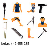Orthopedics tools and instruments colorful poster isolated vector illustration of human body parts in special medical fixators, leg prosthesis sample. Orthopedics Tools and Instruments Colorful Poster. Стоковая иллюстрация, агентство Ingram Publishing / Фотобанк Лори