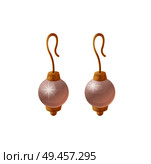 Golden earrings with pearls color pattern, vector illustration of stylish female accessory isolated on white background, shiny gems pearllike drops. Golden Earrings with Pearls Color Pattern, Vector. Стоковая иллюстрация, агентство Ingram Publishing / Фотобанк Лори
