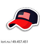 Cap having image of united states of america flag, element with lines, symbolic sign of American culture, item isolated on vector illustration. Cap Having Image of Flag Vector Illustration. Стоковая иллюстрация, агентство Ingram Publishing / Фотобанк Лори