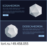Icosahedron dodecahedron isometric patterns set vector illustration with text and buttons, polygonal prisms triangles and hexagons, 3d prism element. Icosahedron Dodecahedron Isometric Patterns Set. Стоковая иллюстрация, агентство Ingram Publishing / Фотобанк Лори