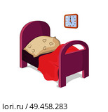 Bedroom and furniture of girl, pink bed and blanket with pillows having print of hearts, dormitory vector illustration isolated on white background. Bedroom and Furniture of Girl Vector Illustration. Стоковая иллюстрация, агентство Ingram Publishing / Фотобанк Лори