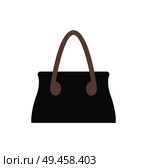 Black female handbag template, color vector illustration, fashionable vanity bag, round handle, stylish leather storage for items isolated on white.. Black Handbag Template, Color Vector Illustration. Стоковая иллюстрация, агентство Ingram Publishing / Фотобанк Лори
