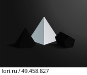 Hexagonal pyramid pentagonal prism figures set vector illustration tetrahedron, dark and bright prisms collection varied shape polygonal element. Hexagonal Pyramid and Pentagonal Prism Figures Set. Стоковая иллюстрация, агентство Ingram Publishing / Фотобанк Лори