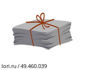 Paper pile tied with lace and bow on top, newspaper magazines, pages heap, wastepaper ready to be recycled, garbage isolated on vector illustration. Paper Pile Tied with Lace Vector Illustration. Стоковая иллюстрация, агентство Ingram Publishing / Фотобанк Лори