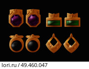 Ear clips golden earrings isolated on black background. Collection of female stylish accessories with ruby stones, gold decoration for ears, treasure items. Ear Clips Golden Earrings Isolated on Black Vector. Стоковая иллюстрация, агентство Ingram Publishing / Фотобанк Лори