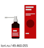 Inhaler and package collection of medical production, with schematical info about product, liquid dispenser for people to recover vector illustration. Inhaler and Package Collection Vector Illustration. Стоковая иллюстрация, агентство Ingram Publishing / Фотобанк Лори