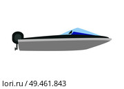 Motor marine boat mockup, vector illustration, grey carcass, transparent blue glass, round helm, colorful vessel template on white backdrop water vehicle.. Motor Marine Boat Mockup, Vector Illustration. Стоковая иллюстрация, агентство Ingram Publishing / Фотобанк Лори