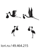 stork and baby set black on white background. Стоковая иллюстрация, агентство Ingram Publishing / Фотобанк Лори