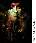 Math of Ego. Her Symbols series. Abstract portrait painting of young woman on subject of inner Self, astrology, the occult, witchcraft, magic and its symbols. Стоковое фото, агентство Ingram Publishing / Фотобанк Лори