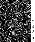 Profile face integrated in black and white woodcut pattern. On subject of the mind, consciousness, reason and human drama. Black and White Poetry series. Стоковое фото, агентство Ingram Publishing / Фотобанк Лори