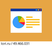 Schematic window representing pie diagram business info, text and buttons, infographic with data vector illustration isolated on yellow background. Schematic Window and Diagram Vector Illustration. Стоковая иллюстрация, агентство Ingram Publishing / Фотобанк Лори