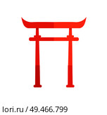 Torii Gate of red wood as old Japanese attraction. Unique Oriental style big arch. Authentic solid construction isolated cartoon vector illustration.. Torii Gate of Red Wood as Old Japanese Attraction. Стоковая иллюстрация, агентство Ingram Publishing / Фотобанк Лори