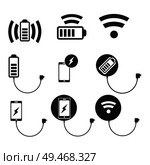 Wireless charging pad for smartphone or tablet icons set. Стоковая иллюстрация, агентство Ingram Publishing / Фотобанк Лори