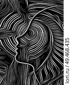 Human face integrated in black and white woodcut pattern. On subject of the mind, consciousness, reason and human drama. Black and White Poetry series. Стоковое фото, агентство Ingram Publishing / Фотобанк Лори