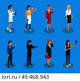 Doctor and waitress policewoman and business lady talking on phone. Professions of women manager and photographer secretary 3d isometric set vector. Doctor Waitress Policewoman Vector Illustration. Стоковая иллюстрация, агентство Ingram Publishing / Фотобанк Лори